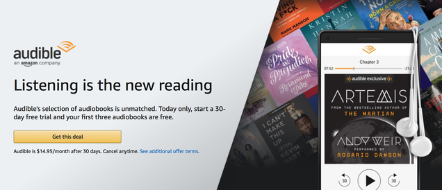 Three Free Audiobooks with Audible Trial | Amazon | New Audible members only